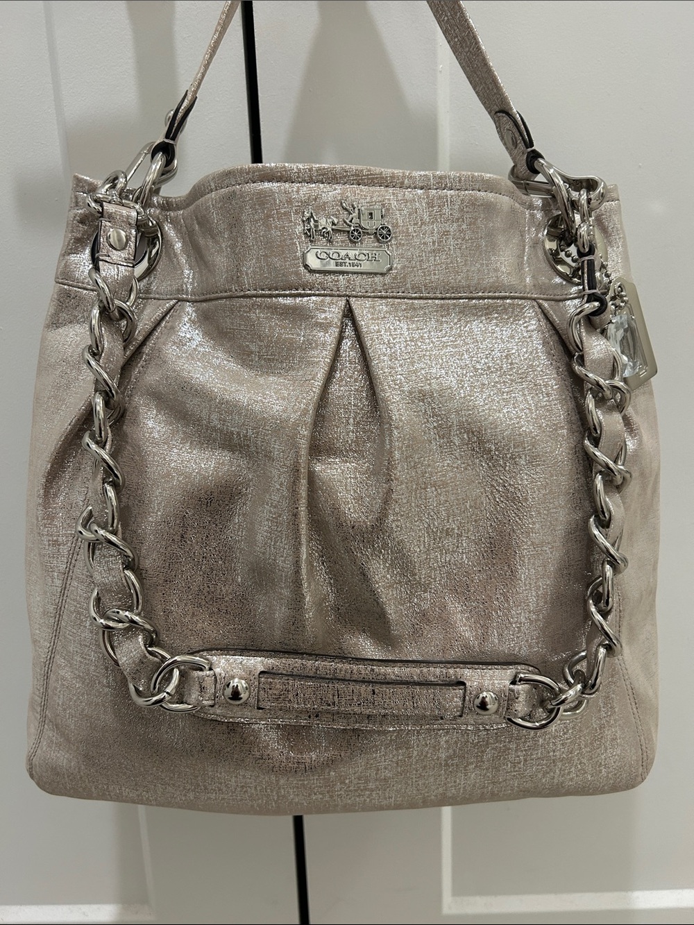 Coach (EUC) Madison Metallic Champagne Leather Sabina Hobo Bag